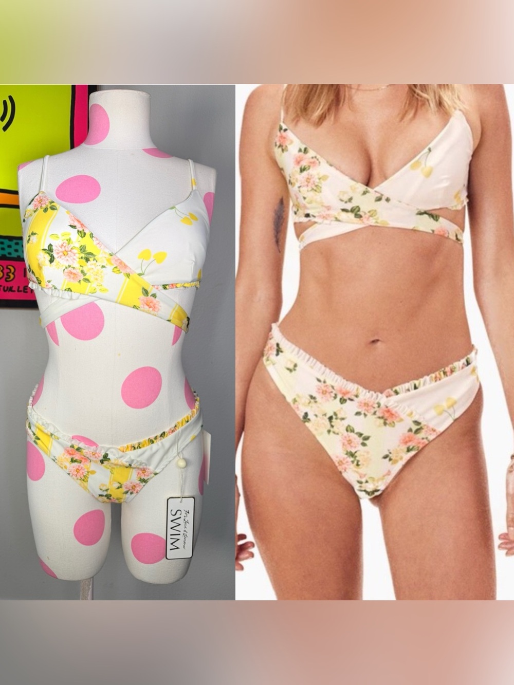 For Love & Lemons Nashville Bikini Set Buttercream Floral Ruffle XS NWT